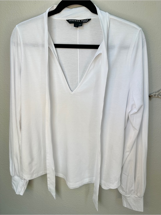 Veronica Beard Tops - Veronica Beard White V-Neck Tie-Front Pima cotton Long Sleeve Top